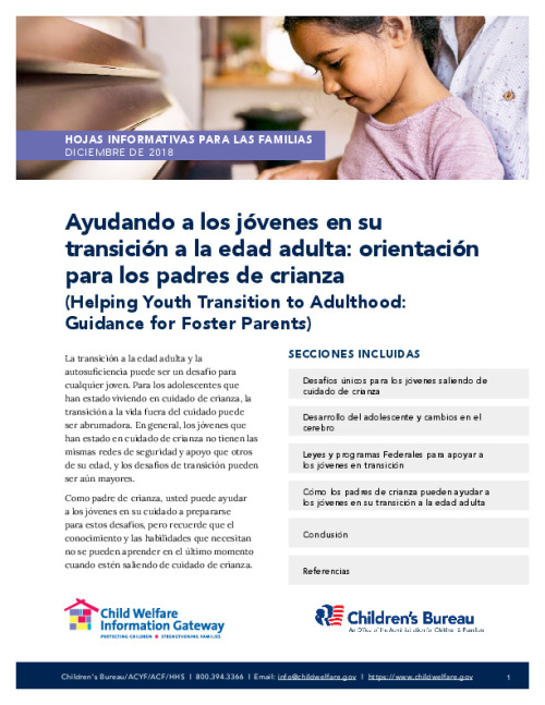 Ayudando a los jóvenes en su transición a la edad adulta: orientación para los padres de crianza (Helping Youth Transition to Adulthood: Guidance for Foster Parents)
