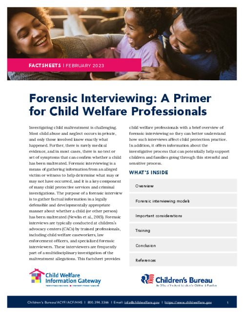 Forensic Interviewing: a Primer for Child Welfare Professionals
