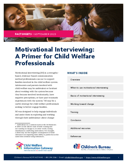 Motivational Interviewing: A Primer for Child Welfare Professionals