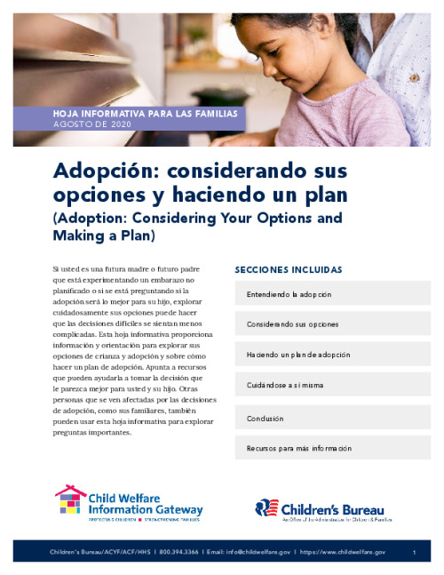 Adopción: considerando sus opciones y haciendo un plan (Adoption: Considering Your Options and Making a Plan)