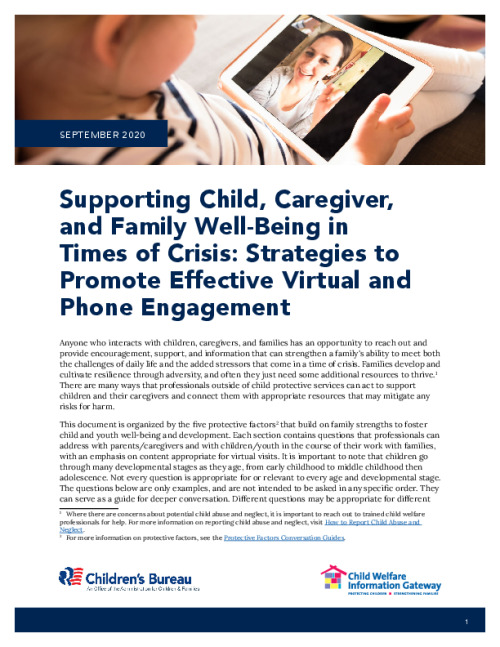 Supporting Child, Caregiver, and Family Well-Being in Times of Crisis: Strategies to Promote Effective Virtual and Phone Engagement